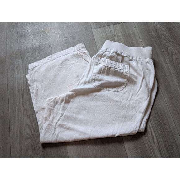 Per Se Womens White Drawstring Cropped Linen Pants Size L - Picture 2 of 5